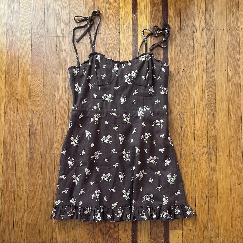 Audrey 3 + 1 Brown ruffle sundress L Large NWOT dress floral